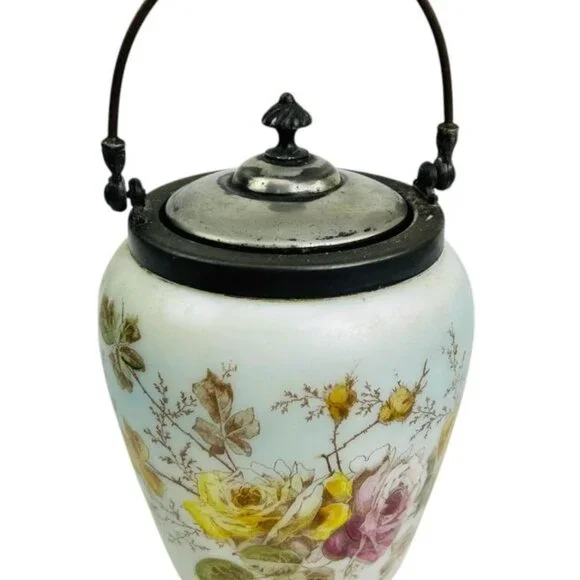 Antique Victorian Satin Glass Biscuit Jar